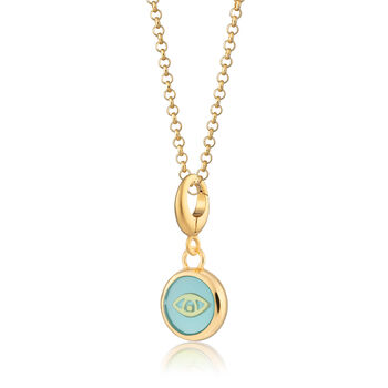 18ct Gold Turquoise Eye Resin Disc Charm Necklace, 3 of 6