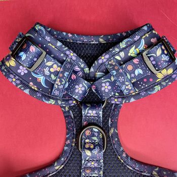 Navy And Pink Floral Dog Harness, 3 of 7