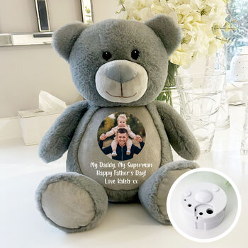 Personalised Photo Record A Voice Keepsake Memory Teddy Bear Grey, 2 of 11