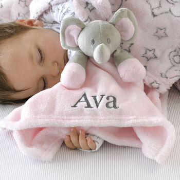 Personalised Elephant Comforter And Pink Baby Gift Set, 7 of 12
