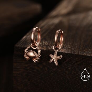 Sterling Silver Crab And Starfish Huggie Hoops, 3 of 12
