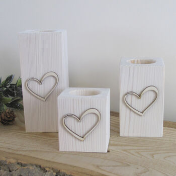 Wooden Tea Light Holders Raised Love Heart Design, 5 of 9