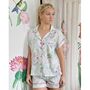Ladies Floral Pink Palm Tree Print Cotton Short Pyjama Set, thumbnail 3 of 5