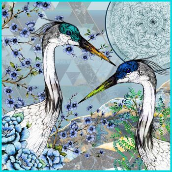 Air, Earth And Water Velvet Elements Cushion With Japanese Crane Birds, 4 of 4