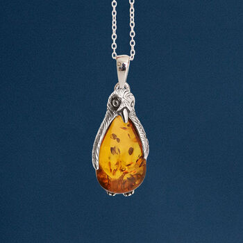 Sterling Silver Baltic Amber Penguin Necklace, 2 of 11