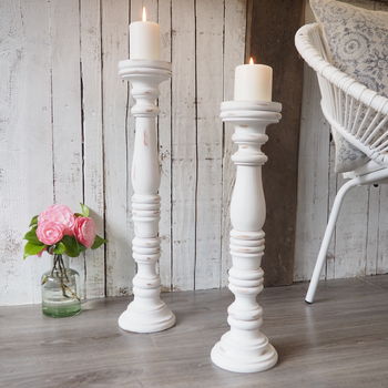 Tall White Wooden Candlestick Two Sizes, 6 of 8