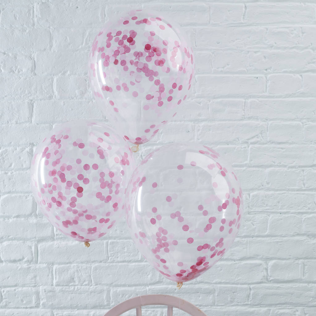 Pack Of Five Pink Confetti Filled Party Balloons, 1 of 3