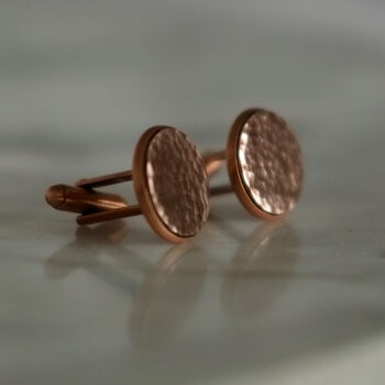 Curve Engraved Hammered Copper Cufflinks, 6 of 7