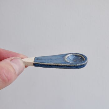 Handmade Small Pottery Blue \Brown Salt Or Spice Spoon, 9 of 9