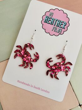 Red Crab Resin Glitter Earrings / Cancer Zodiac Jewellery / Gift For Crab Lovers, 3 of 5