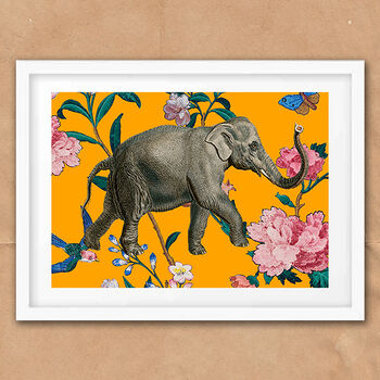 Elephant Floral Yellow Vintage Style Art Print, 2 of 5