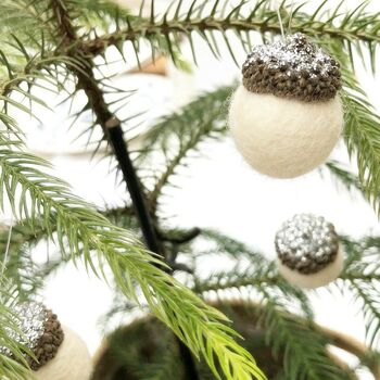 White Acorn Pom Pom Christmas Decorations, 7 of 11