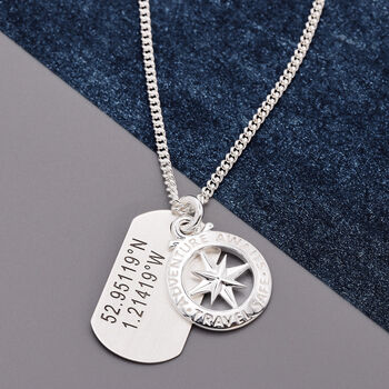 Compass Coordinates Dog Tag Silver Necklace, 2 of 12