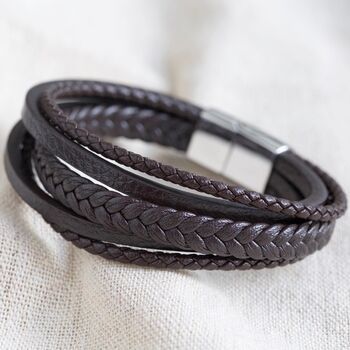 Men's Layered Vegan Leather Straps Bracelet, 7 of 8