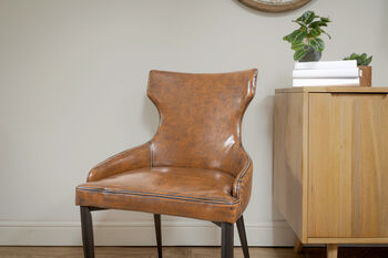 Vintage Faux Brown Leather Dining Chair, 9 of 12