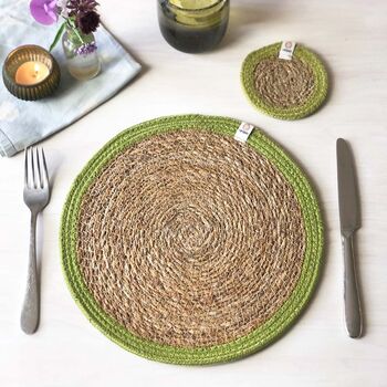 Respiin Set Of Six Seagrass And Jute Tablemats Brights, 8 of 11