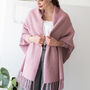 Feather Trim Sleeved Pile Weave Soft Blanket Poncho, thumbnail 6 of 9