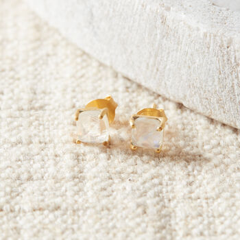 Moonstone Square Cut 18 K Gold And Silver Studs, 8 of 12