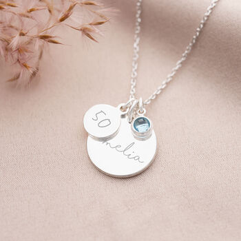 Sterling Silver Esme Birthday Disc And Birthstone Personalised Necklace, 6 of 12