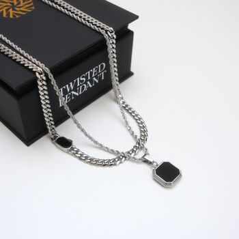 Silver Onyx Necklace Set For Men Chain And Pendant, 2 of 11