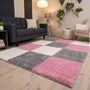 The Rugs Geometric Shaggy Rug Pink Checkered Rug, thumbnail 1 of 12