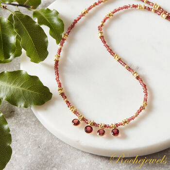 Garnet Short Gold Beaded Charm Necklace, 10 of 10