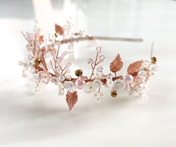 Nature Inspired Pink Bridal Headband, 2 of 3