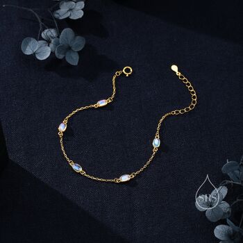 Sterling Silver Oval Moonstone Satellite Bracelet, 4 of 12