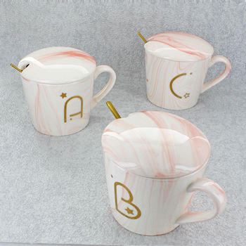Alphabet Ceramic Marble Mugs Pink Finish, 3 of 12
