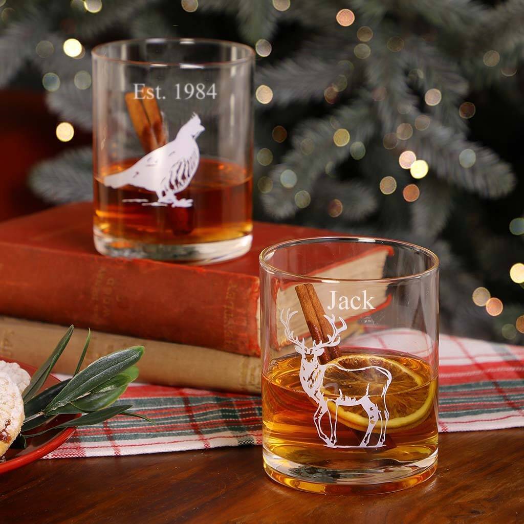 Personalised Pheasant And Stag Whisky Tumblers Gift Set By Dibor