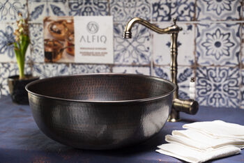 Hammered Solid Copper Farmhouse Kitchen And Bathroom Sink, 400 Mm Diameter, 10 of 11