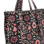 Black And Pink Flower Cotton Quilted Shoulder Bag With Zip, thumbnail 5 of 6