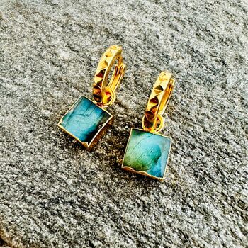 The Square Labradorite Gold Plated Gemstone Earrings, 7 of 8