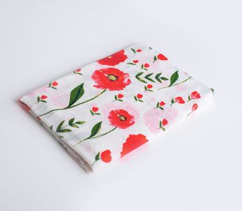 Red Poppy Floral Cotton Muslin Swaddle Blanket, 3 of 3