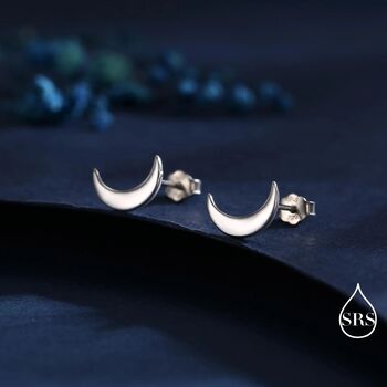 Sterling Silver Crescent Moon Stud Earrings, 8 of 9