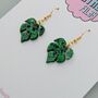 Green Glitter Monstera Leaf Resin Earrings, thumbnail 3 of 8