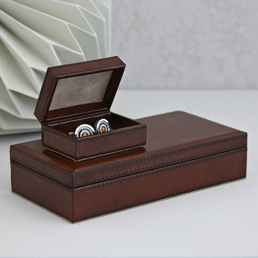 Leather Personalised Cufflink Box By, Leather Cufflink Case