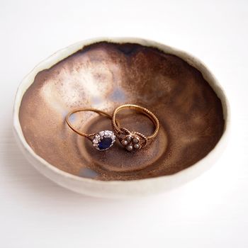 Handmade Mini Gold Ceramic Pottery Ring Dish, 3 of 10