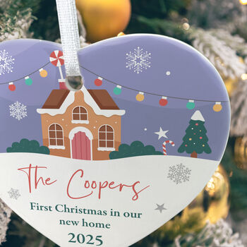 First Christmas New Home Ceramic Heart Hanging Decoration Bauble + Gift Box, 6 of 7