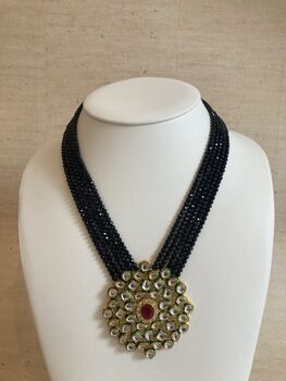 Indian Long Beaded Black Mala Necklace Set, 4 of 8