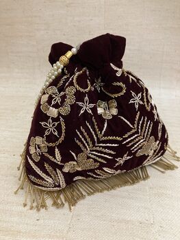 Handcrafted Maroon Plush Velvet Potli Bag, 2 of 6