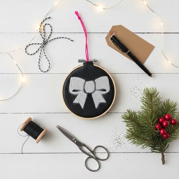 Upcycled Leather Christmas Tree Decoration Hoop, 8 of 9