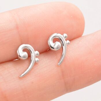 Bass Clef Music Note Stud Earrings In Sterling Silver, 4 of 11