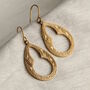 Victorian Gold Carved Teardrop Hoop Earrings, thumbnail 1 of 8