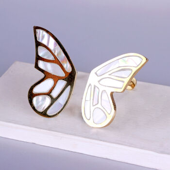 G Decor Set Of Two Handcrafted Brass And Mother Of Pearl Butterfly Wing Handles, 3 of 4
