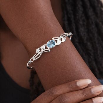 Argentium Sterling Silver Blue Topaz Leaf Bangle, 3 of 8