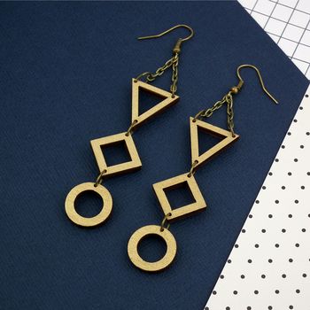 Gold Geometric Drop Earrings, 2 of 4