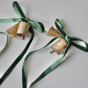 Christmas Bells With Velvet Ribbon Set Of Two Pairs, 2 of 7