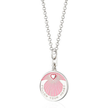 Follow Your Heart Pink Enamel Coin Necklace, 10 of 12