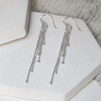 Sterling Silver Cascading Chain Drops Dangly Earrings, 2 of 4